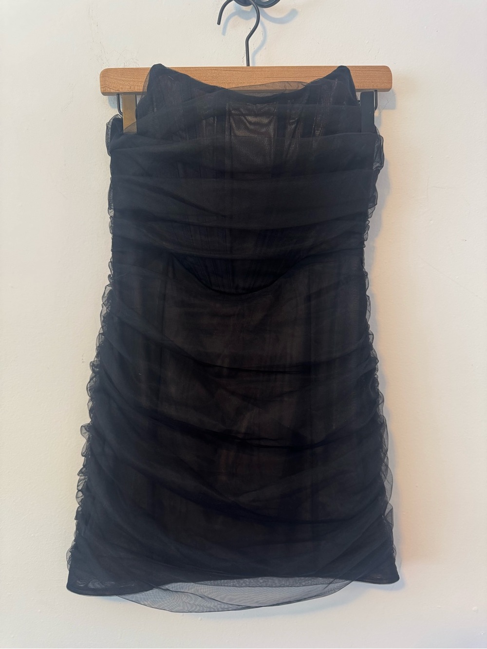White Fox Boutique Black Strapless Tulle Bustier Ruched Mini Dress Medium